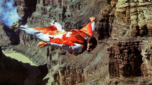 Patrick De Gayardon flying with wingsuit.