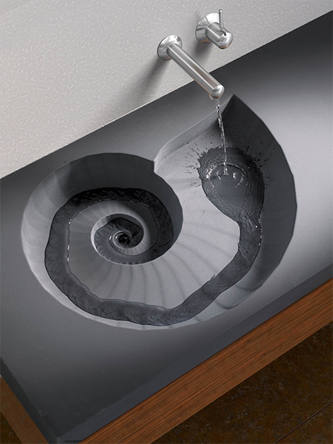 Ammonite concrete washbasin. Sink. By High Tech Design.