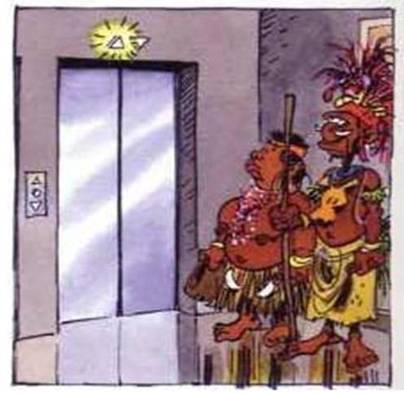 Tribal couple and the elevator.